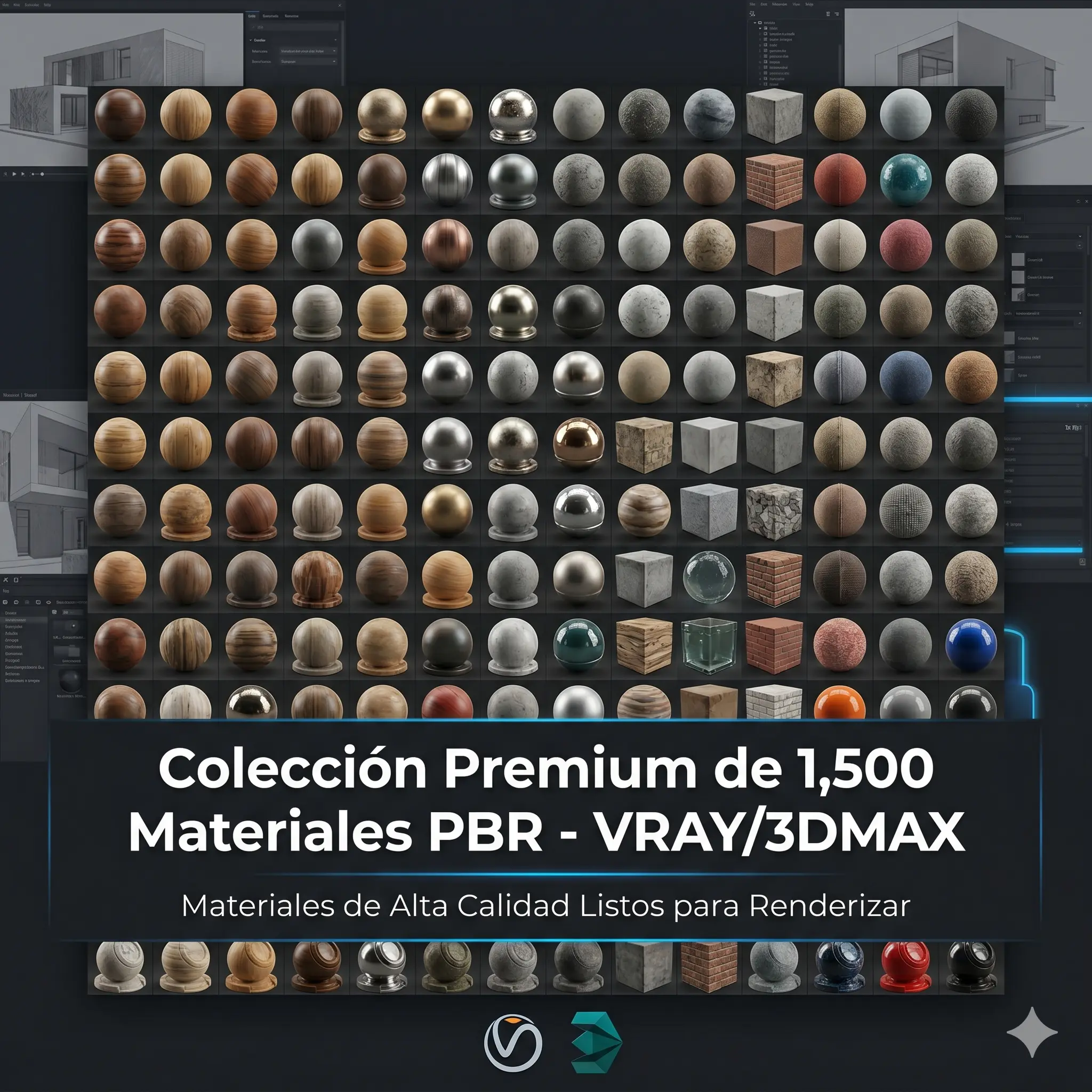 Colección Premium de 1,500 Materiales PBR - VRAY/3DMAX