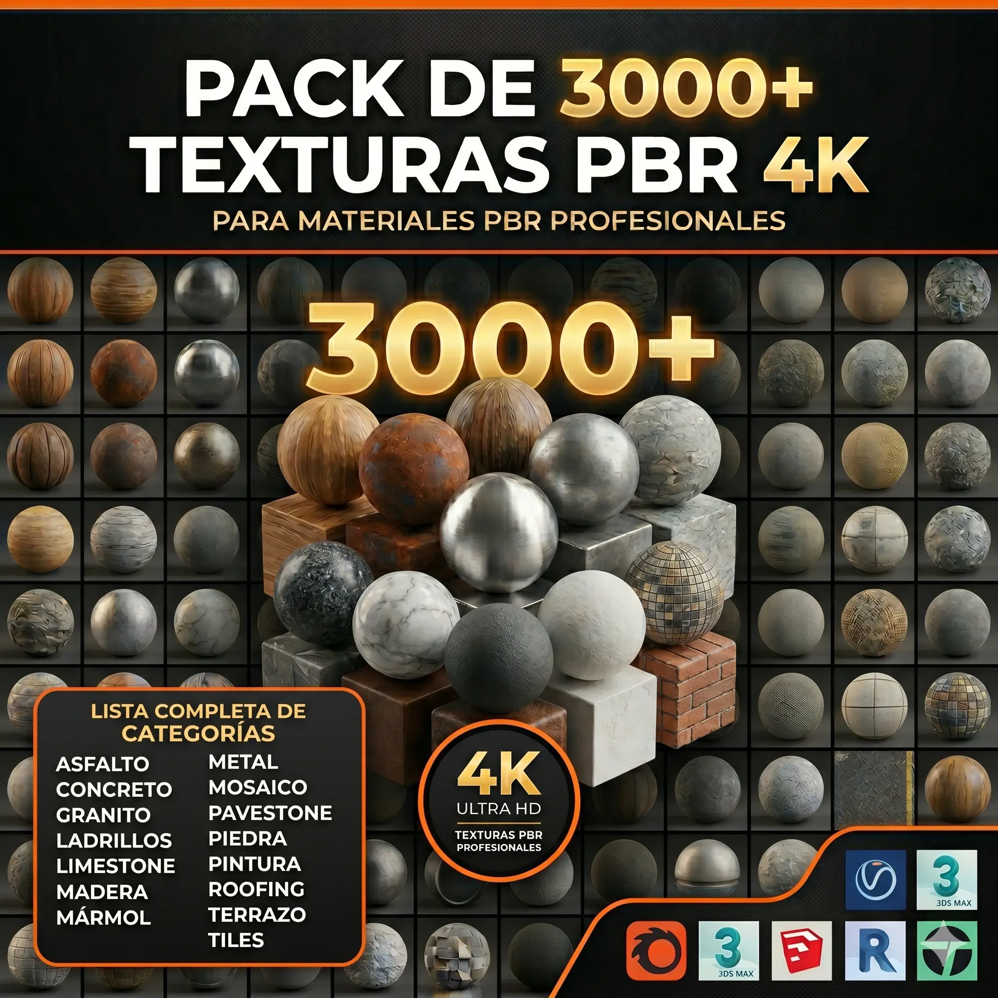 3,000 Texturas PBR 4K